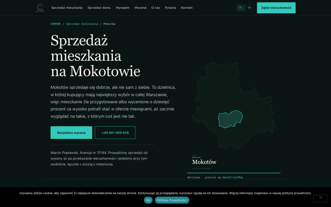Nowa strona DOMHOM o sprzedaży mieszkania na Mokotowie